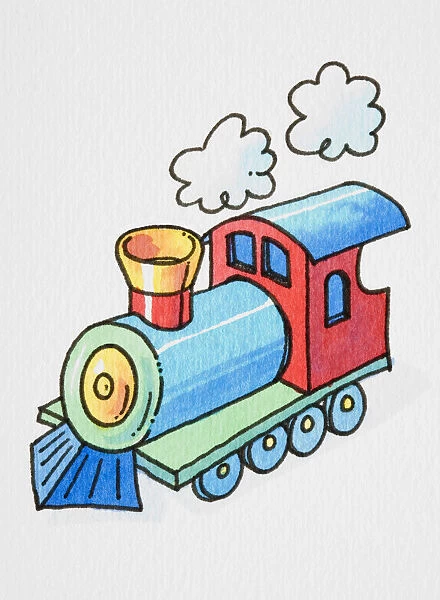 Cartoon, colourful steam train locomotive blowing steam out #13559033