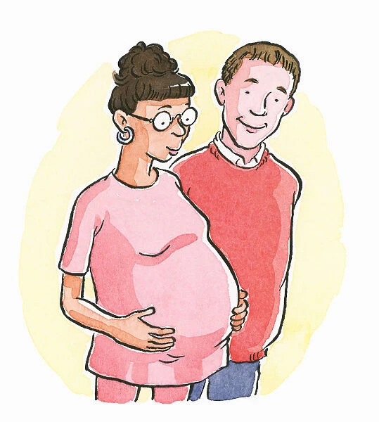 Cartoon of pregnant woman with hands on stomach. Available as Framed  Prints, Photos, Wall Art and other products #13553611