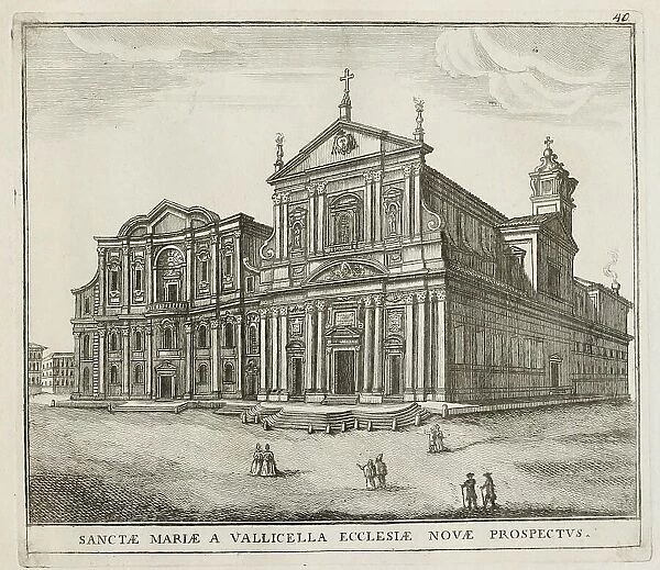 The Church of Santa Maria in Vallicella, Chiesa Nuova, is a baroque church in Rome from the late 16th century, historic Rome, Italy, digital reproduction of an original 17th century painting, original date unknown