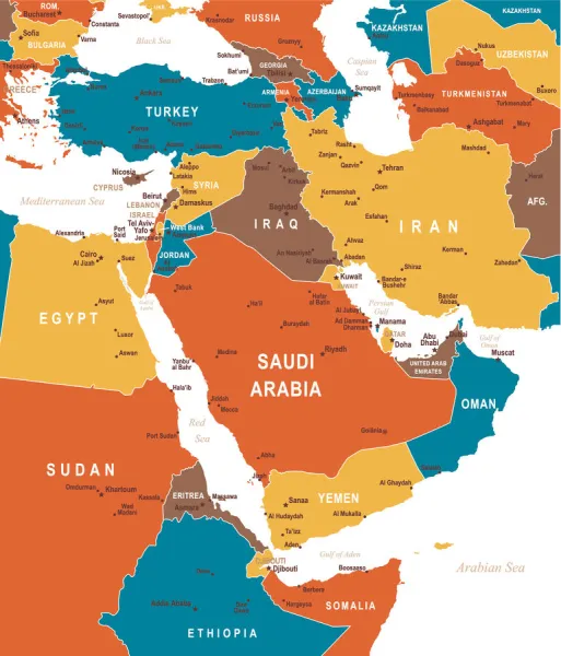 Colored Map of Middle East