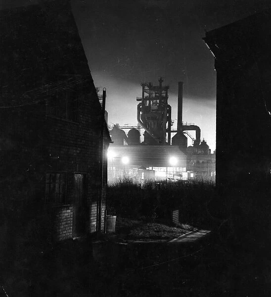 Corby Ironworks. 11th February 1950: Corby Ironworks in Northamptonshire at night