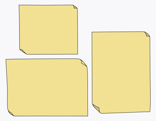 Digital illustration of three blank post-it notes