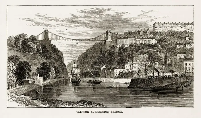 Framed Print : Clifton Suspension Bridge Victorian Engraving Print 1840 Framed Print : Clifton Suspension Bridge Victorian Engraving Print 1840