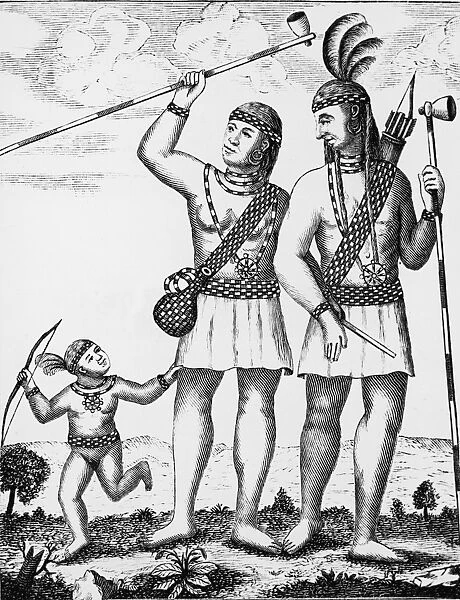 Engraving Of Delaware Indian Family