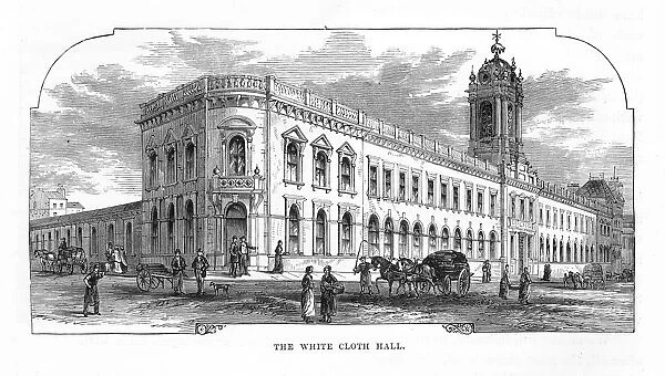 Exterior of The White Cloth Hall, Leeds, England Victorian Engraving
