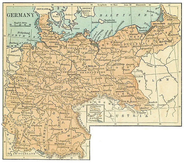 Germany map 1875. The Independent Course Comprehensive Geography by James Monteith, A.S