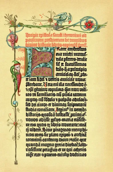 The Gutenberg Bible page with illuminated letter 1898