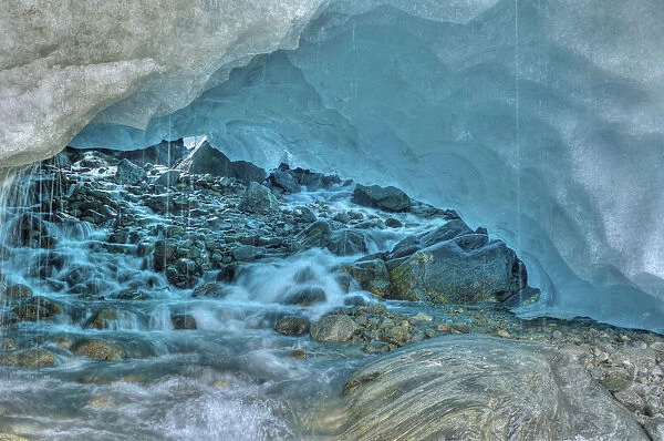 Ice cave at the Schlatenkees glacier, Nationalpark Hohe Tauern national park, Tyrol, Austria, Europe