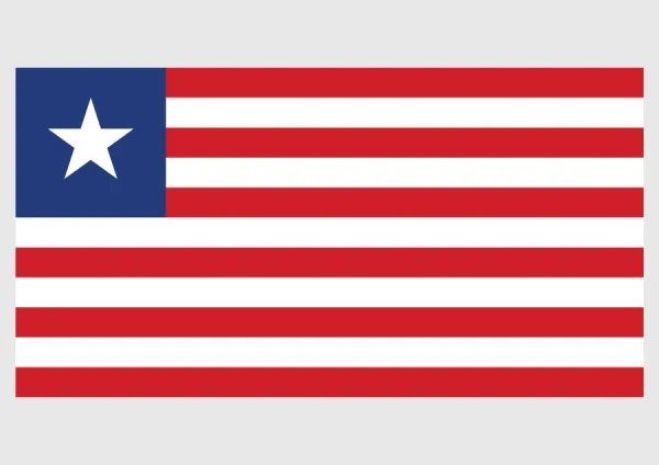 Illustration of flag of Liberia, with eleven red and white stripes and white star on blue square at hoist