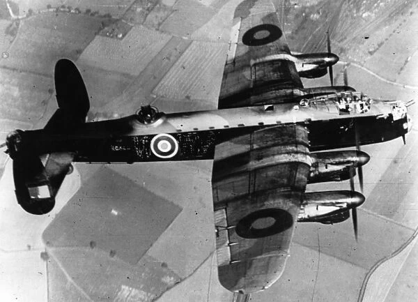 Lancaster Bomber. circa 1945: A Royal Air Force Lancaster Bomber in flight