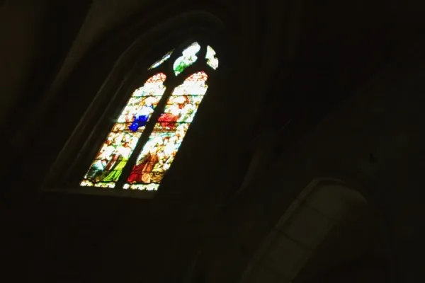 Low Angle View Of A Stained Glass Window In A Church Photos Framed Prints