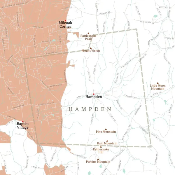 MA Hampden Town Vector Road Map. All source data is in 20690529
