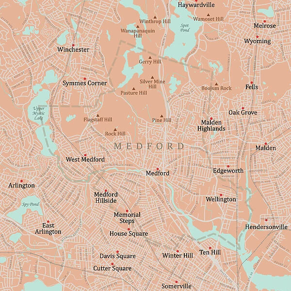 MA Middlesex Medford Vector Road Map