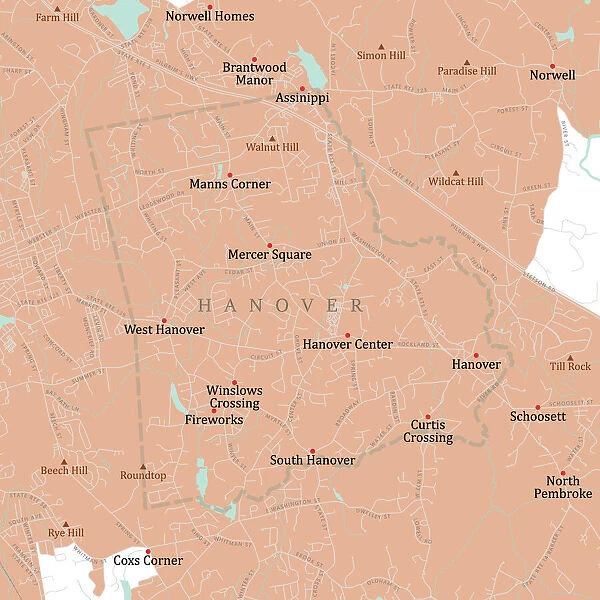 MA Plymouth Hanover Vector Road Map