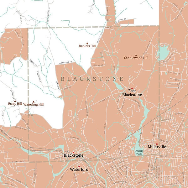 MA Worcester Blackstone Vector Road Map