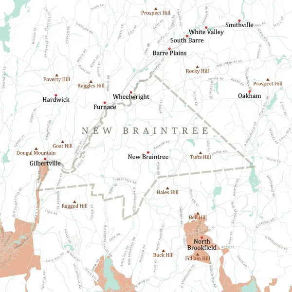 MA Worcester New Braintree Vector Road Map Our beautiful pictures are available as Framed Prints