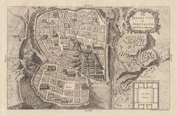 Map of the ancient Jerusalem, copperplate engraving, published in 1774