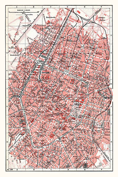 Map city of Brussels Belgium 1898