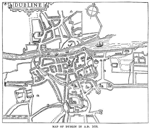 Map of Dublin in 1610 (Victorian engraving