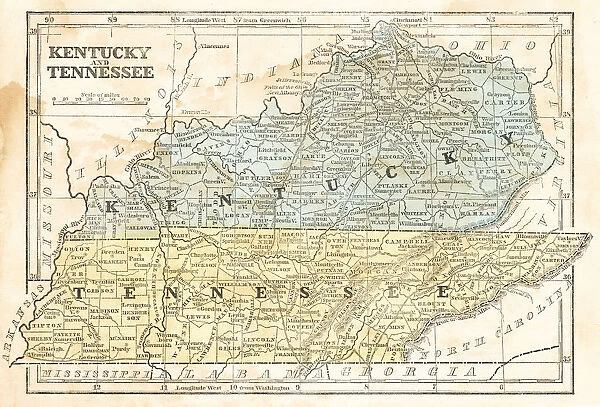 Map of Kentucky & Tennessee c1839 30x24 