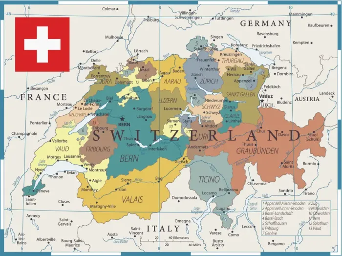 Framed Print : Switzerland Map Print - Vector Illustration Framed Print : Switzerland Map Print - Vector Illustration
