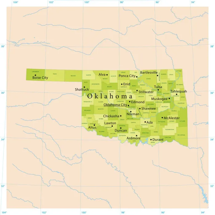 Framed Print : Highly Detailed Oklahoma Vector Map for Print