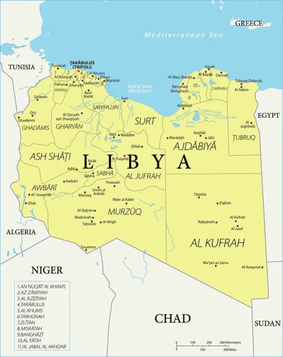 Framed Print : Reference Map of Libya Print - North African Nation