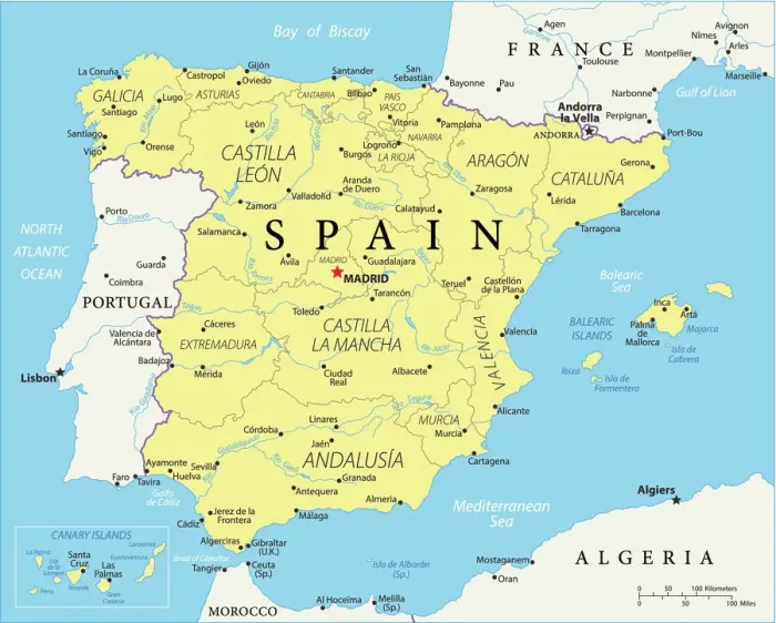 Framed Print : Reference Map of Spain Print: Geographical Overview Framed Print : Reference Map of Spain Print: Geographical Overview