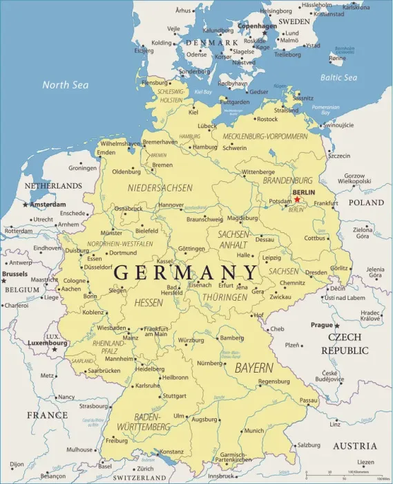Framed Print : Germany Vector Map Print - Reference Map Illustration