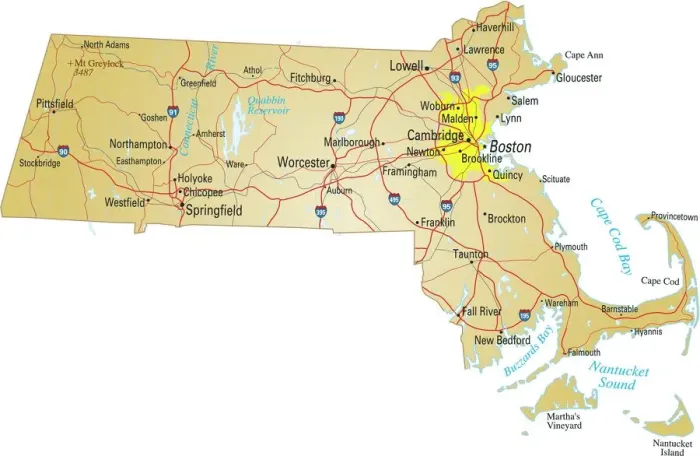 Framed Print : Massachusetts Vector Map Print Framed Print : Massachusetts Vector Map Print