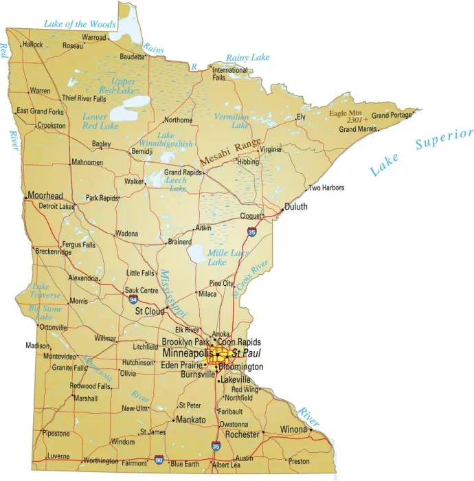 Framed Print : Minnesota Reference Map Print Framed Print : Minnesota Reference Map Print