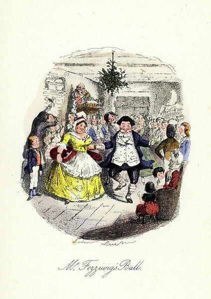Mr Fezziwigs Ball. Vintage engraving of a scene