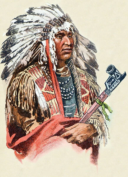 Native North American man, antique illustration, human ethnicities