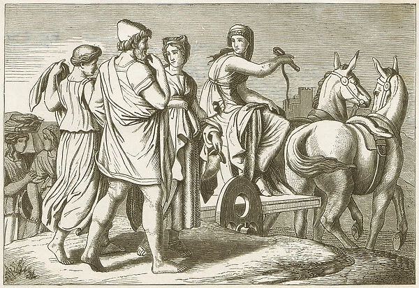 Nausicaa and Odysseus, Greek mythology, wood engraving, published in 1883