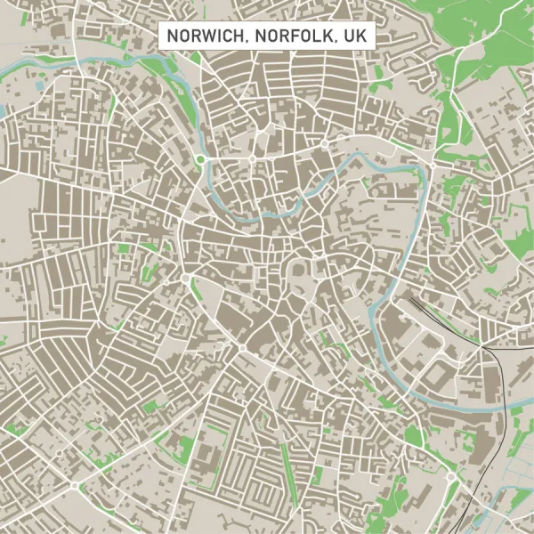 Norwich Norfolk UK City Street Map