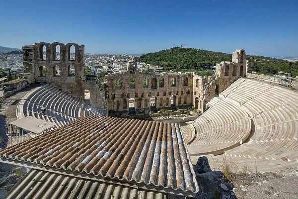 The Odeon of Herodes Atticus stone Roman theater in Athens, Greece
