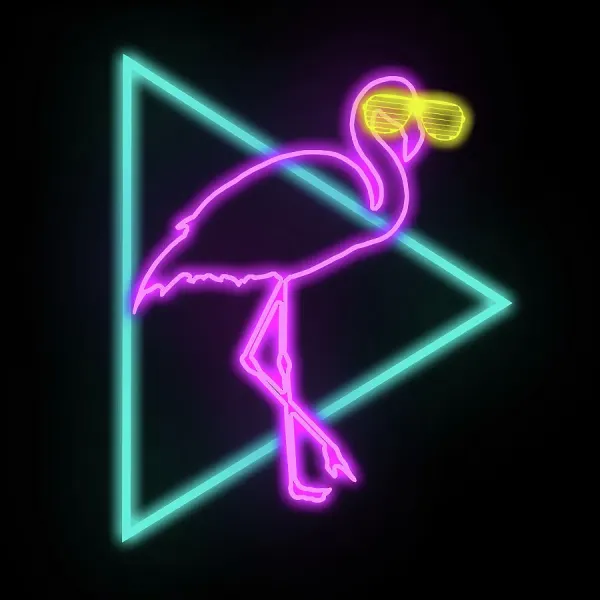 Retro 80s Neon Sign Pink Flamingo Wearing Sunglasses Retro 80s Neon Sign Pink Flamingo Wearing Sunglasses