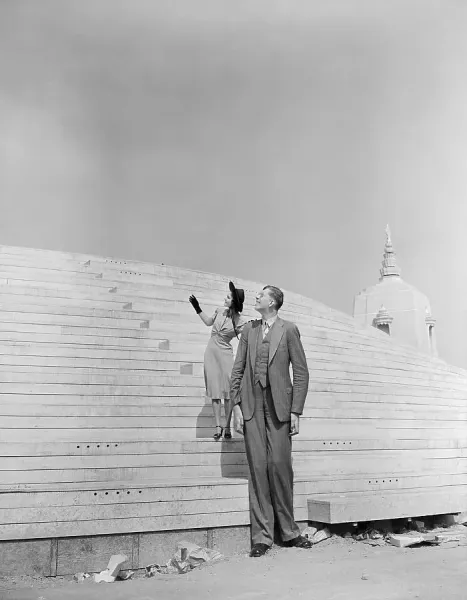 Robert Wadlow Standing with a Model Our beautiful Wall Art and Photo