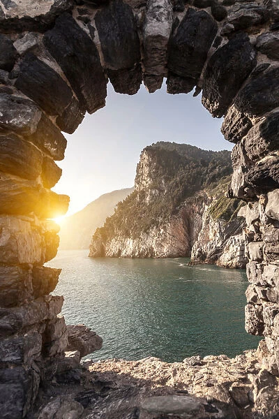 Sea viewed through arch, Portovenere, Cinque Terre, Liguria, Italy
