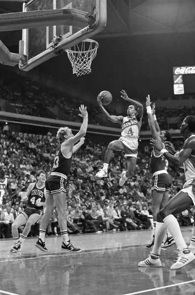 Spud Webb Leaps Past Larry Bird in Atlanta Art Prints