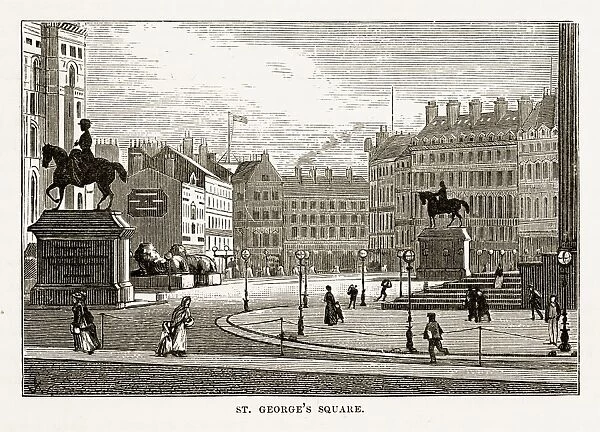 St. Georgeas Square Liverpool, England Victorian Engraving, 1840