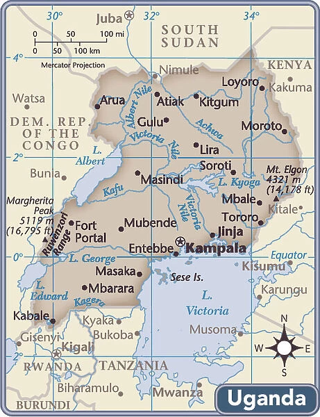 Uganda country map (Print #14432243). Framed Photos, Jigsaw Puzzles