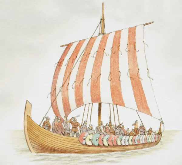 Viking longship carrying warriors