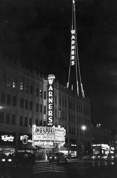 Warners Cinema. 1951: The exterior of Warner's Cinema with its steel tower