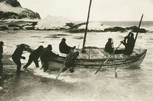 The James Caird setting out for South Georgia