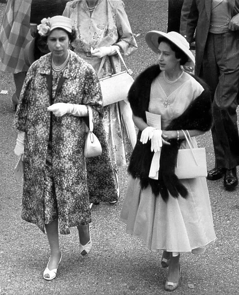 Her Majesty the Queen and Princess Margaret at Royal Ascot. 19th June 1957