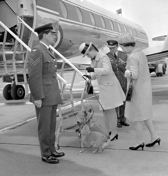 Queen Elizabeth II and her daughter Princess Anne at Heathrow Airport with their