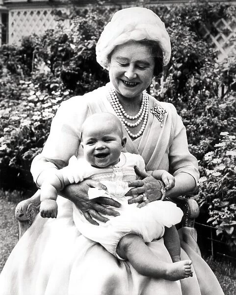Queen Elizabeth, The Queen Mother photographed with her grandchild, Prince Andrew