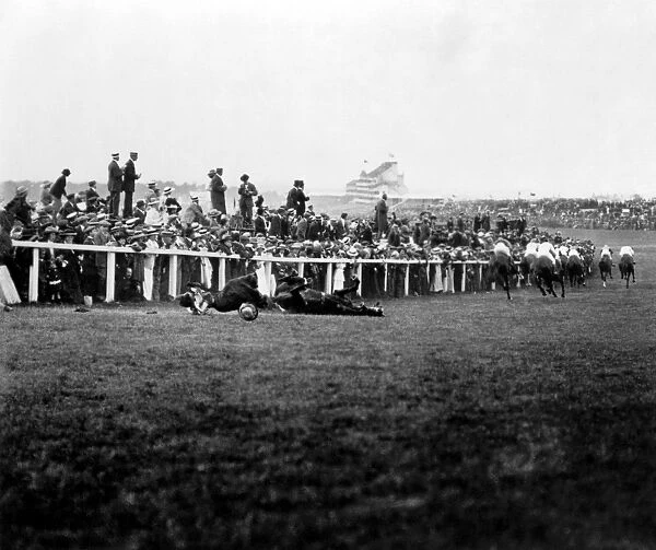Votes for women, Suffragette Protest at 1913 Epsom Derby. As the horses swept round