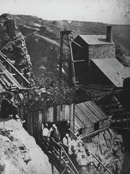 Royal Party descent of inclined shaft, Botallack Mine, St Just in Penwith, Cornwall. 24th July 1865